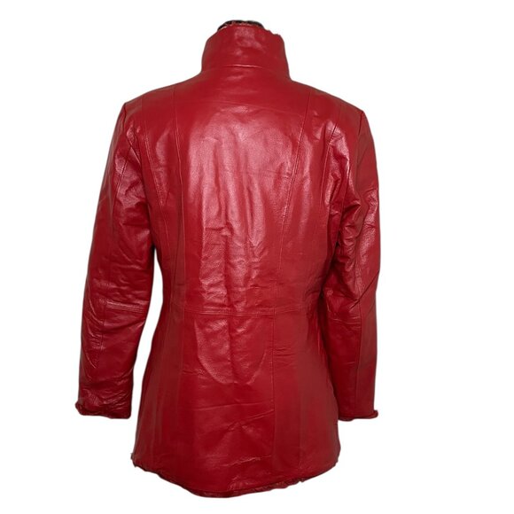 Womens Classic Zip Up Faux Fur Lined Genuine Leather Jacket Sz S - Picture 2 of 4
